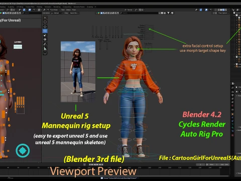 Cartoon Girl Rig 3D Model