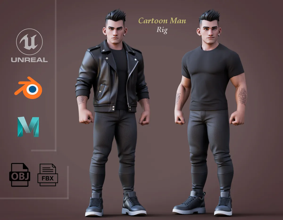Cartoon Man Rig 3D Model .c4d .max .obj .3ds .fbx .stl .blend 
