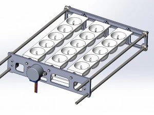La parte mec&aacute;nica del sistema de giro autom&aacute;tico de la incubadora de huevos de gallina. Modelo de impresión 3D