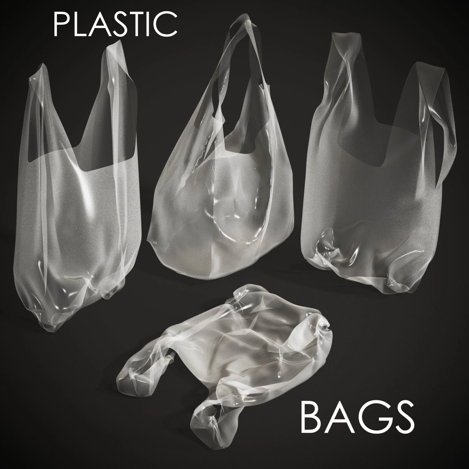 Set Plastic Bags 3D Model .c4d .max .obj .3ds .fbx .stl .blend 