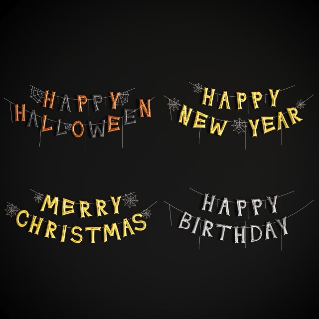 Balloons with festive inscriptions Model 3D .c4d .max .obj .3ds .fbx .stl .blend 