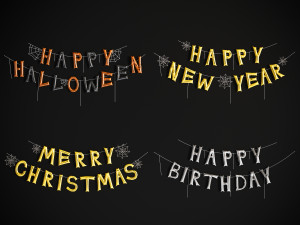 Balloons with festive inscriptions 3Dモデル