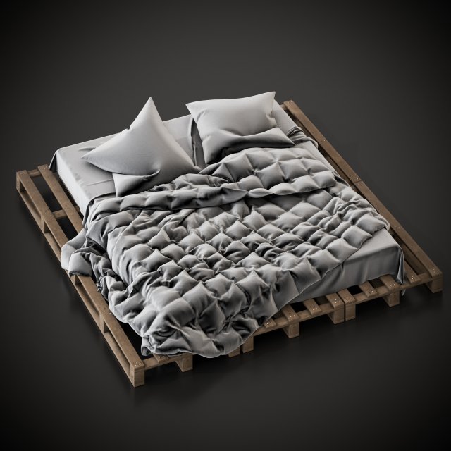 Bed with pallets 3D मॉडल .c4d .max .obj .3ds .fbx .stl .blend 