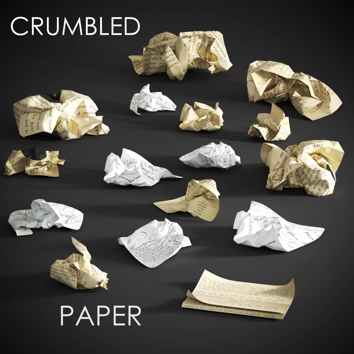Crumpled paper 3D Model .c4d .max .obj .3ds .fbx .stl .blend 