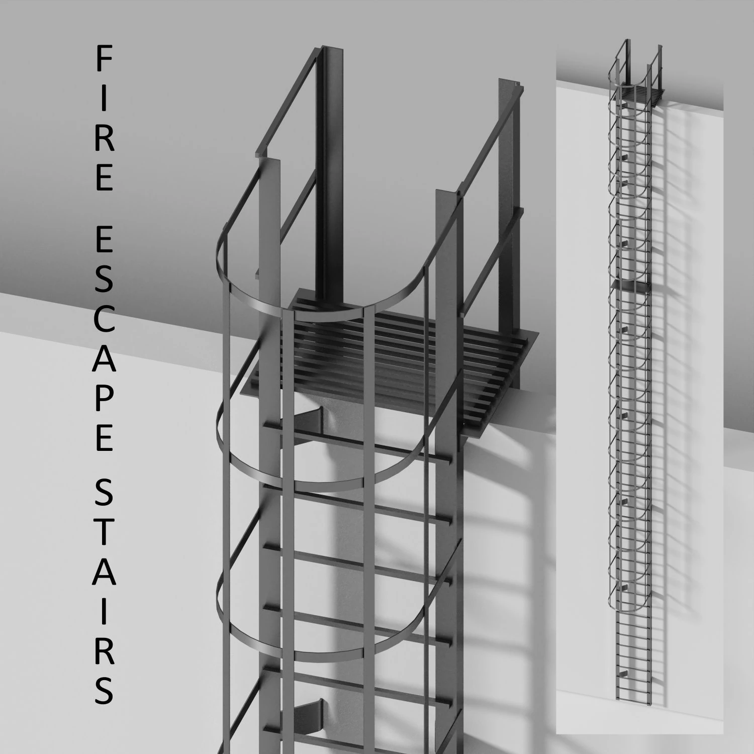 Fire escape staires 3D Model .c4d .max .obj .3ds .fbx .stl .blend 