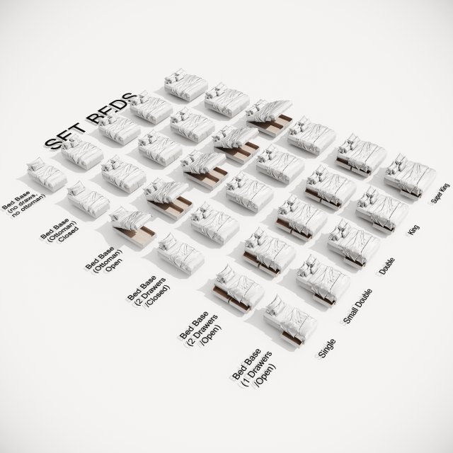 BEDS SET Modelo 3D .c4d .max .obj .3ds .fbx .stl .blend 