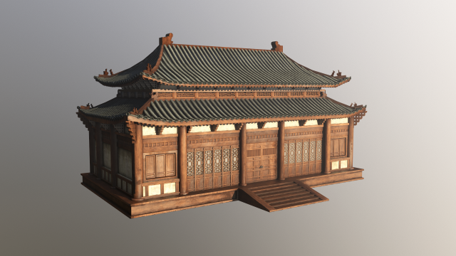 Asian Japanese Realistic Building 3D Модель .c4d .max .obj .3ds .fbx .stl .blend 