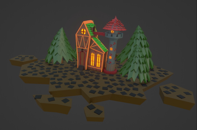 House on the flying islands 3D Model .c4d .max .obj .3ds .fbx .stl .blend 