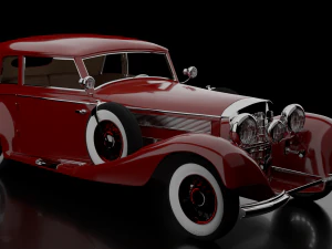 1930-50s Antique game-ready rigged drivable car with interiors Low-poly 3D Model