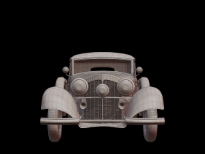 1930-50s Antique game-ready rigged drivable car with interiors Low-poly Modello 3D