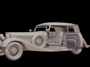 1930-50s Antique game-ready rigged drivable car with interiors Low-poly Modello 3D