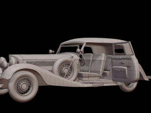 1930-50s Antique game-ready rigged drivable car with interiors Low-poly Modello 3D