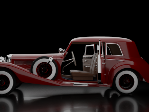 1930-50s Antique game-ready rigged drivable car with interiors Low-poly Modello 3D