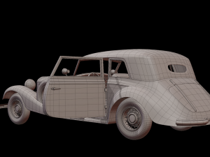 1930-50s Antique game-ready rigged drivable car with interiors Low-poly Modello 3D