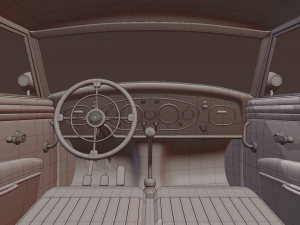 1930-50s Antique game-ready rigged drivable car with interiors Low-poly Modello 3D