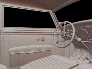 1930-50s Antique game-ready rigged drivable car with interiors Low-poly Modello 3D