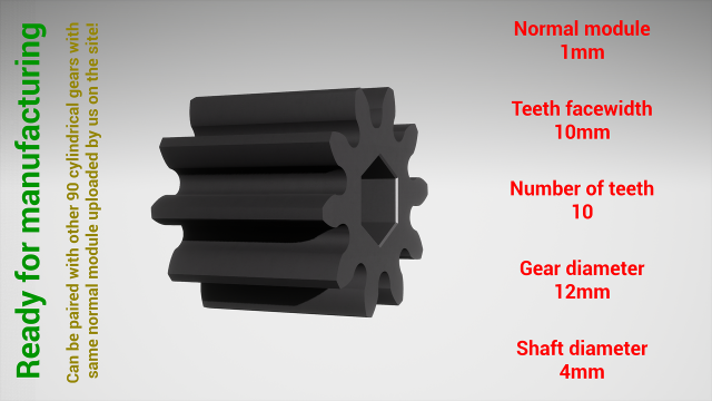 Cylindrical gear - paired - z10 m1 D12 d4 Model Cetak 3D .c4d .max .obj .3ds .fbx .stl .blend