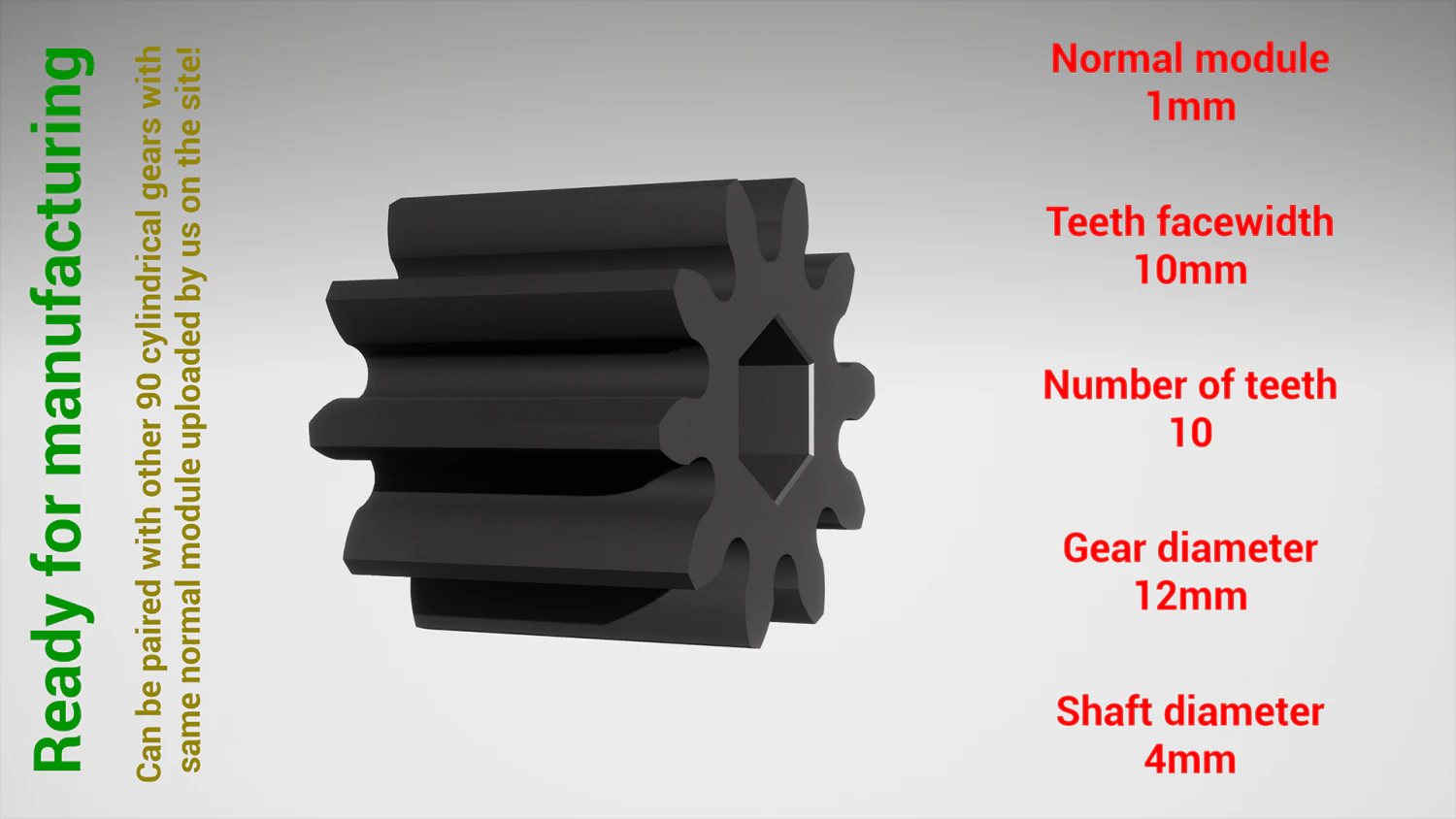 Cylindrical gear - paired - z10 m1 D12 d4 3D Print Model .c4d .max .obj .3ds .fbx .stl .blend 