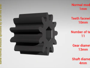 Cylindrical gear - paired - z11 m1 D13 d4 3D Print Model