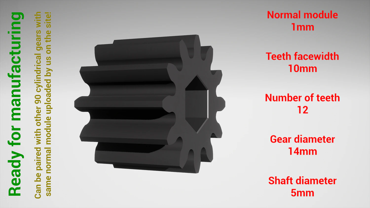 Cylindrical gear - paired - z12 m1 D14 d5 3D Print Model .c4d .max .obj .3ds .fbx .stl .blend 
