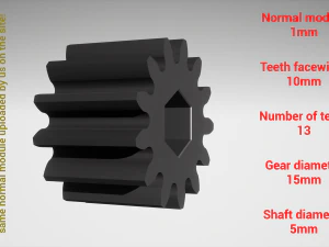 Cylindrical gear - paired - z13 m1 D15 d5 3D Print Model