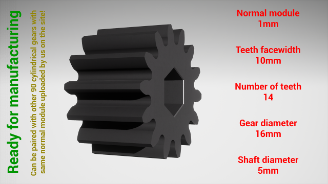 Cylindrical gear - paired - z14 m1 D16 d5 3D 打印模型 .c4d .max .obj .3ds .fbx .stl .blend 
