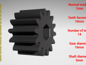 Cylindrical gear - paired - z14 m1 D16 d5 3D Print Models