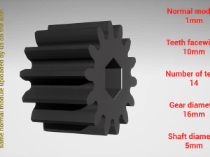 Roda gigi silinder - berpasangan - z14 m1 D16 d5 Model Cetak 3D