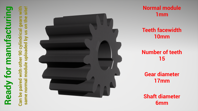 Cylindrical gear - paired - z15 m1 D17 d6 3D प्रिंट मॉडल .c4d .max .obj .3ds .fbx .stl .blend 