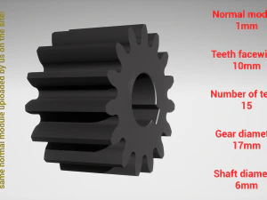 Cylindrical gear - paired - z15 m1 D17 d6 3D Print Model