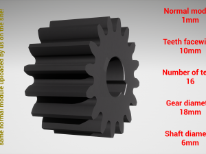 Cylindrical gear - paired - z16 m1 D18 d6 Modèles 3D en vedette