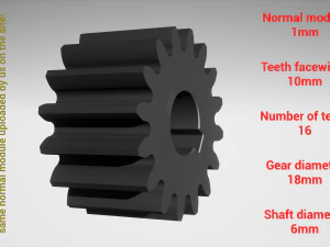 원통형 기어 - 쌍 - z16 m1 D18 d6 3D 프린트 모델
