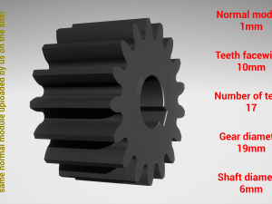 Cylindrical gear - paired - z17 m1 D19 d6 3Dプリントモデル