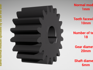 Cylindrical gear - paired - z18 m1 D20 d6 Modèles 3D en vedette