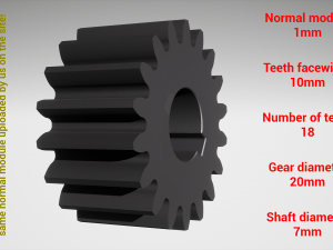 Cylindrical gear - paired - z18 m1 D20 d7 Modèles 3D en vedette