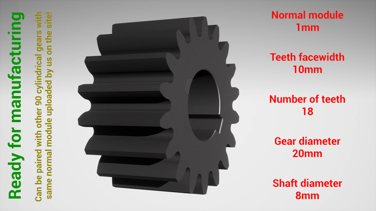 Cylindrical gear - paired - z18 m1 D20 d8 3D Print Model .c4d .max .obj .3ds .fbx .stl .blend 