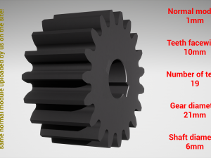 Cylindrical gear - paired - z19 m1 D21 d6 3D Принт Модель