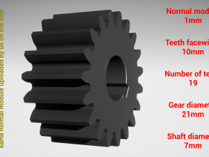 Cylindrical gear - paired - z19 m1 D21 d7 3Dプリントモデル