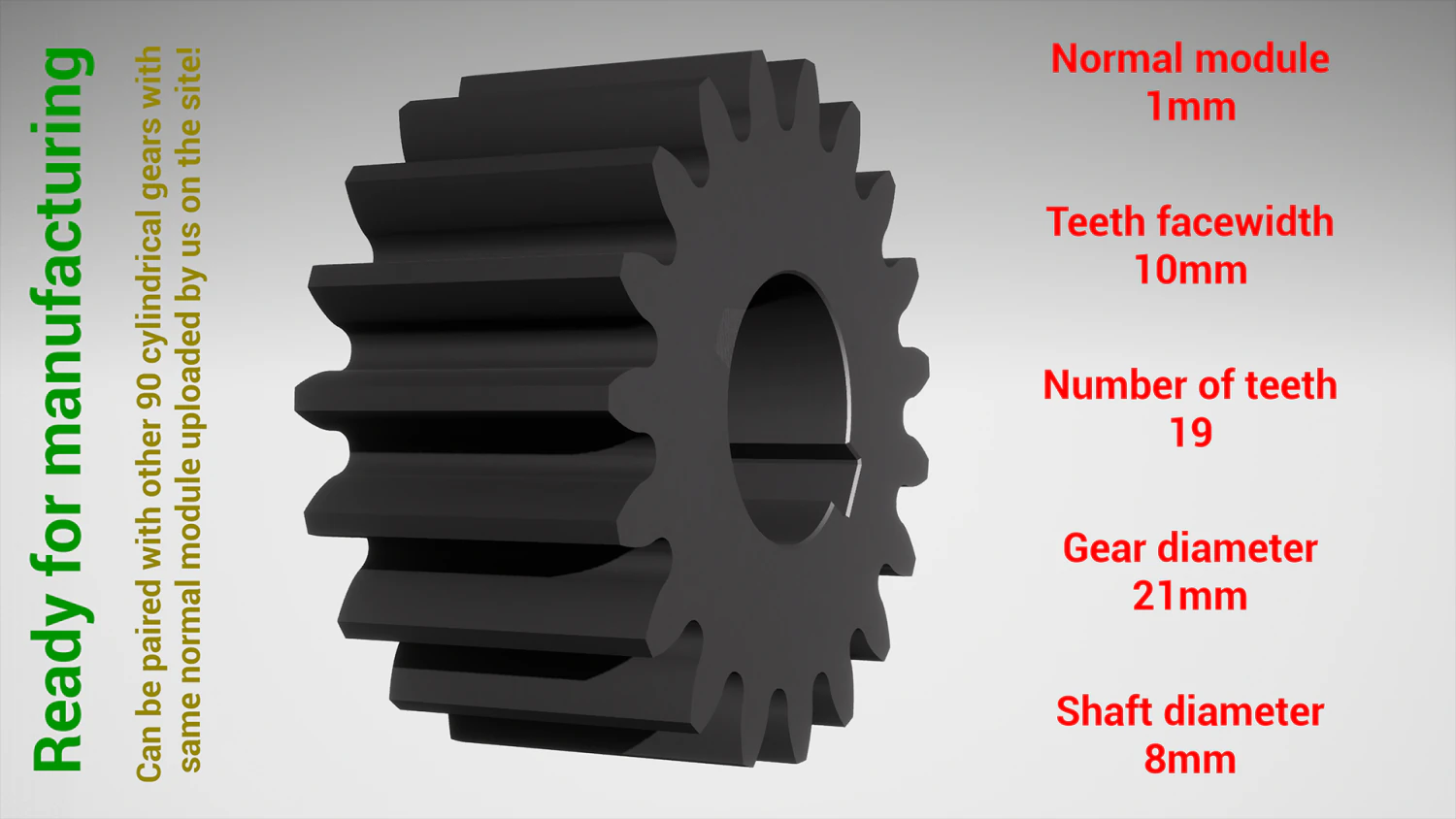 Cylindrical gear - paired - z19 m1 D21 d8 3D Print Model .c4d .max .obj .3ds .fbx .stl .blend 