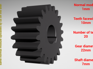 Cylindrical gear - paired - z20 m1 D22 d7 Modèles 3D en vedette