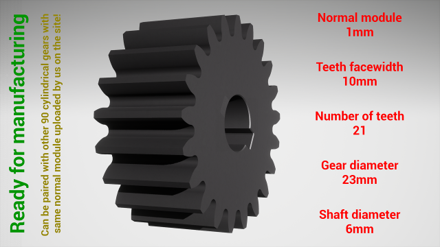 Cylindrical gear - paired - z21 m1 D23 d6 3D printmodel .c4d .max .obj .3ds .fbx .stl .blend 