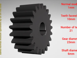 Cylindrical gear - paired - z21 m1 D23 d6 3D Print Model