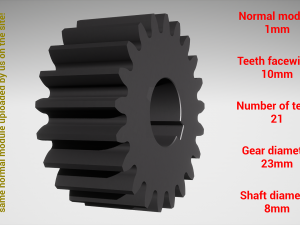 Cylindrical gear - paired - z21 m1 D23 d8 3D Принт Модель