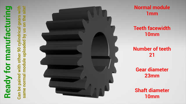 Cylindrical gear - paired - z21 m1 D23 d10 3D प्रिंट मॉडल .c4d .max .obj .3ds .fbx .stl .blend 