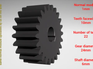 Cylindrical gear - paired - z22 m1 D24 d6 3D Print Model