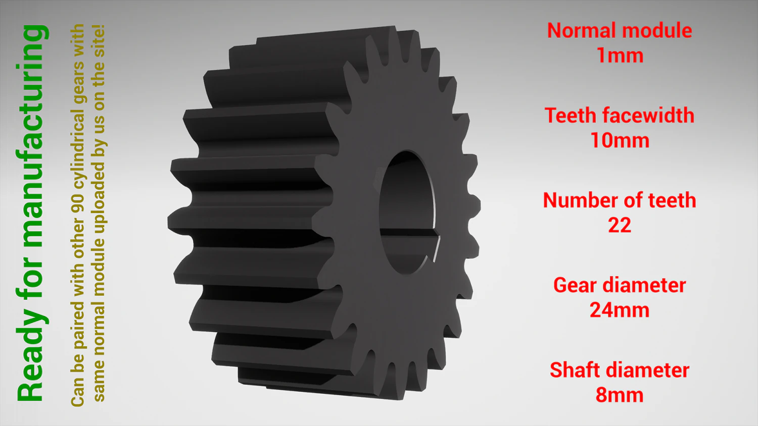 Cylindrical gear - paired - z22 m1 D24 d8 3D Print Model .c4d .max .obj .3ds .fbx .stl .blend 