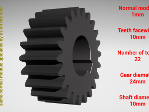 Cylindrical gear - paired - z22 m1 D24 d10 3Dプリントモデル