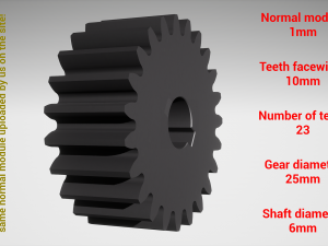 Cylindrical gear - paired - z23 m1 D25 d6 3D-printmodel