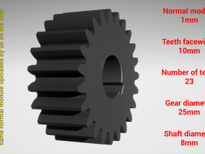 Cylindrical gear - paired - z23 m1 D25 d8 3D-printmodel