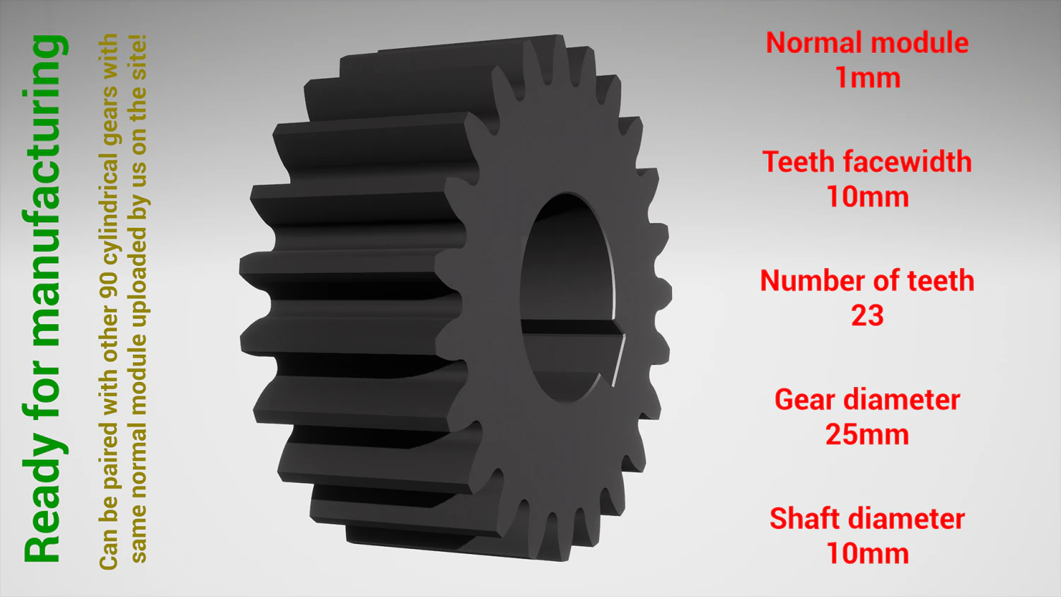 Cylindrical gear - paired - z23 m1 D25 d10 3D Print Model .c4d .max .obj .3ds .fbx .stl .blend 